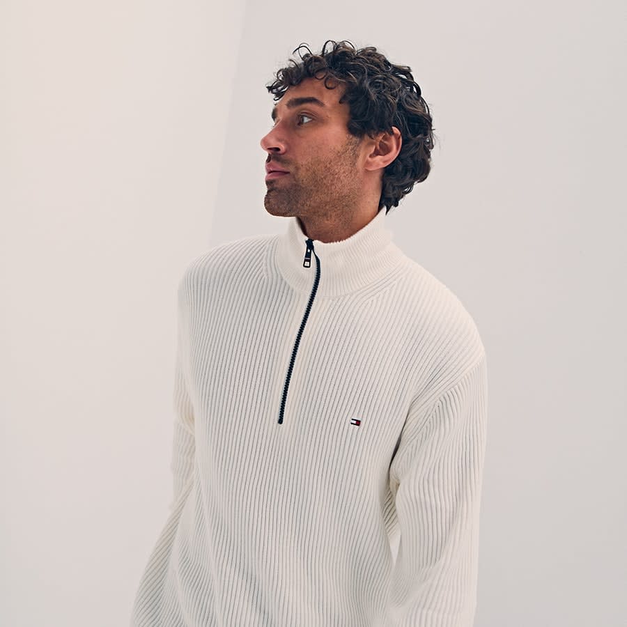 Tommy Hilfiger Half Zip Knit Jumper White